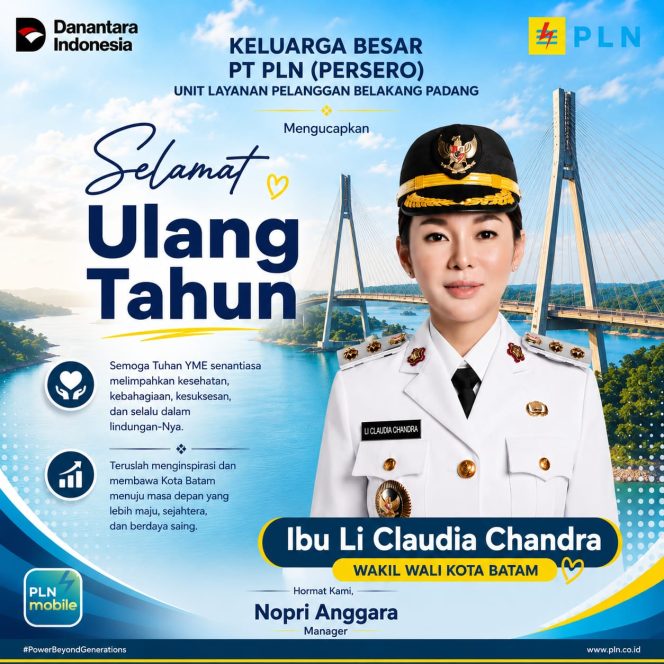 
					PLN ULP Belakang Padang Sampaikan Ucapan Selamat Ulang Tahun untuk Wakil Wali Kota Batam