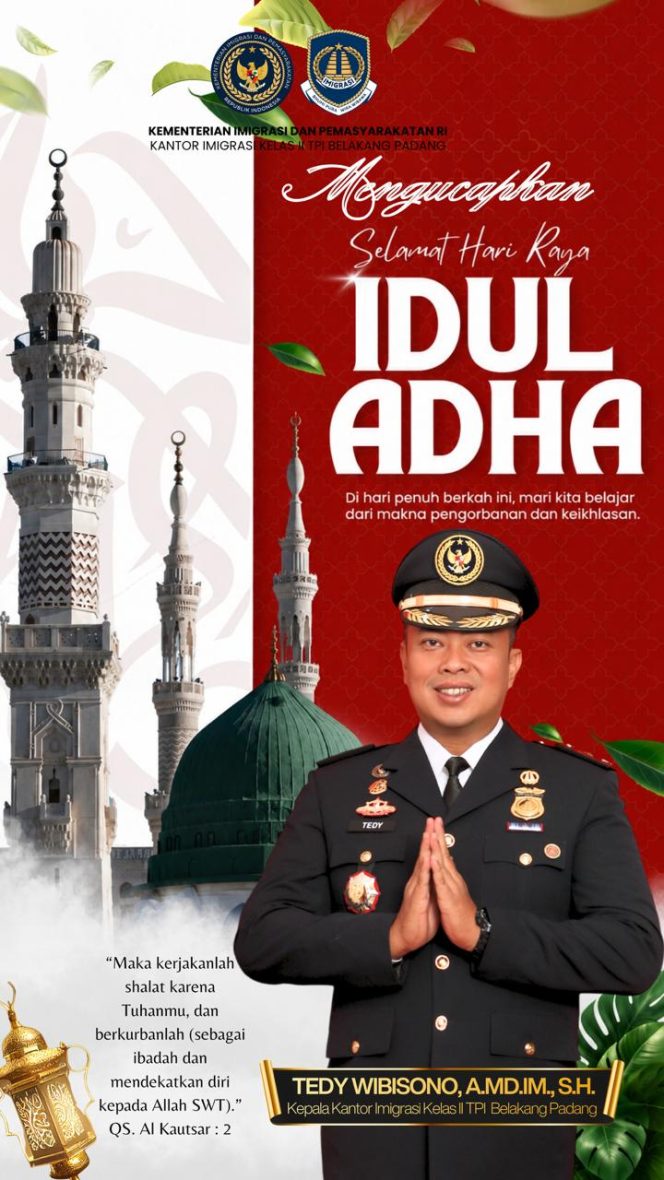 
					Menyambut Hari Raya Idul Adha 1447 H, Imigrasi Belakang Padang Ajak Masyarakat Meneladani Nilai Pengorbanan dan Keikhlasan