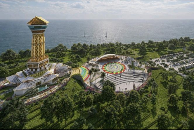 
					Rancangan desain Museum dan Monumen Bahasa Nasional Pulau Penyengat. Pemerintah Provinsi Kepulauan Riau menargetkan pembangunan akan dimulai pada awal Agustus 2026, menyusul telah diselesaikannya 10 tahapan penting persyaratan pekerjaan. (Sumber: Dinas PUPP Kepulauan Riau)
