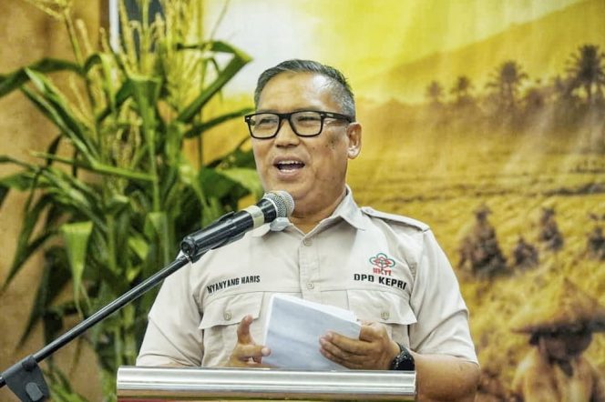 
					Wakil Gubernur Kepri Nyanyang Haris Pratamura menyampaikan kata sambutan pada pelantikan pengurus DPC HKTI se Provinsi Kepri masa bakti 2026-2031 di Hotel Harmoni One, Batam, Minggu (28/6/2026). 
