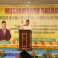 Gubernur Kepulauan Riau Ansar Ahmad menyampaikan kata sambutan dalam Musda V MUI Kepri digelar di Hotel CK Tanjungpinang, Minggu (20/9/2026). 