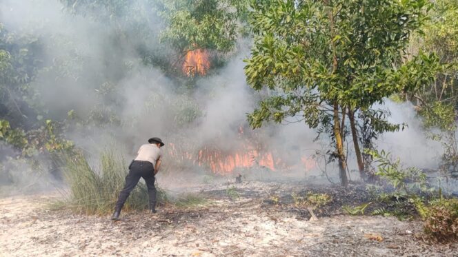
					Lahan Kosong di Pulau Sekanak Terbakar, Polisi dan Warga Bergerak Padamkan Api